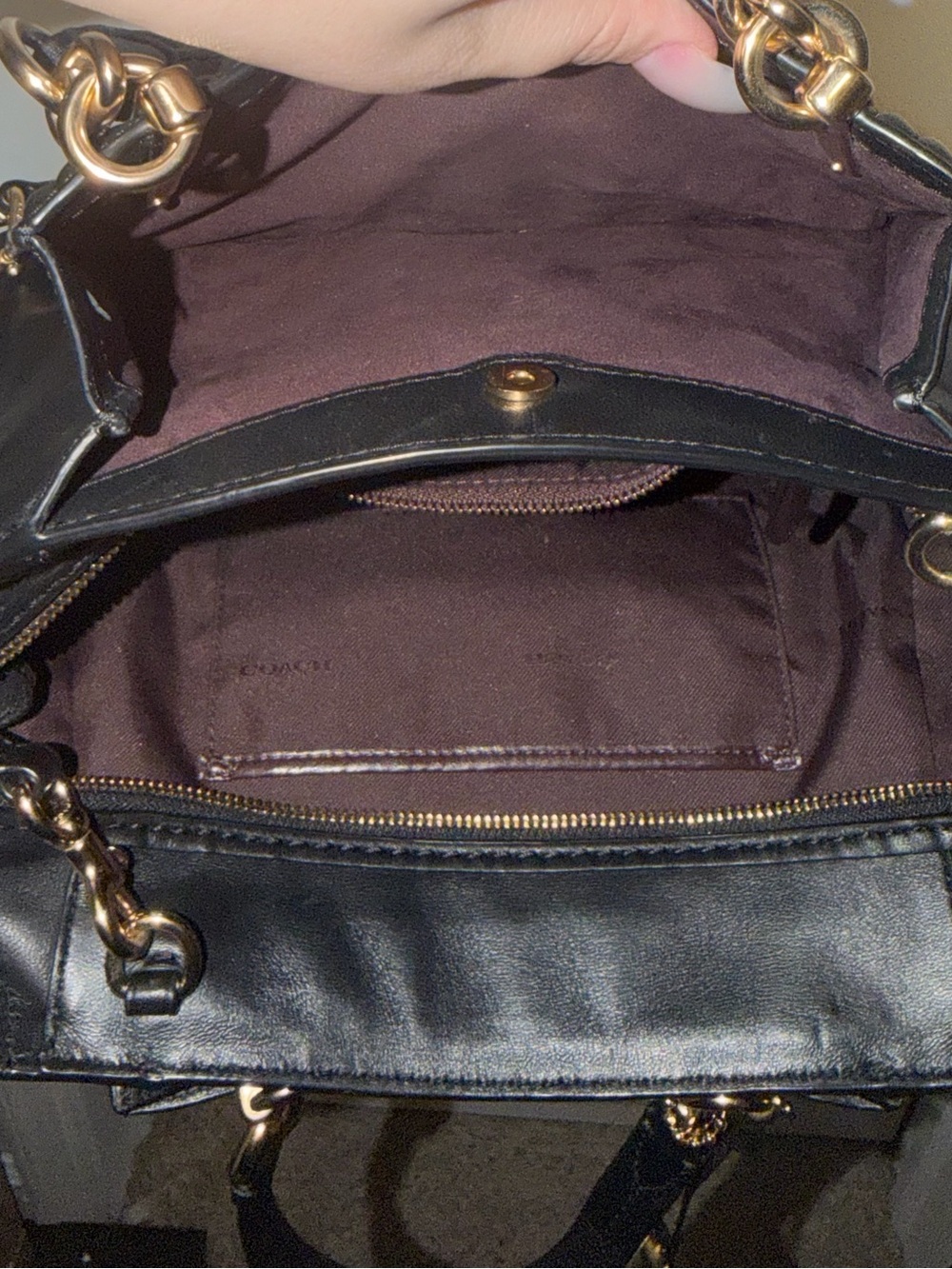 Black Quilted Coach Leather Shoulder Bag with Gold rivets and hardware - Picture 6 of 8